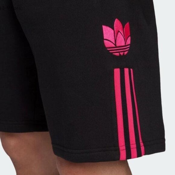 Adidas Originals Black & Pink 3D Trefoil 3-Stripe Sweat Shorts - Picture 2 of 5